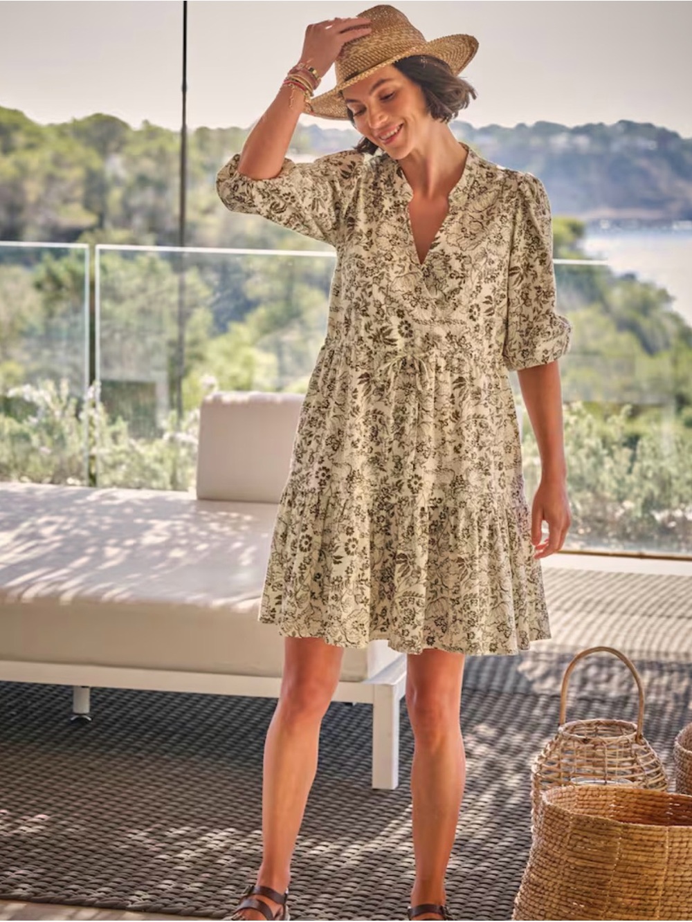 Fatface Nancy Ivory Linear Floral Dress NWOT Tiered Midi Dress in Cream